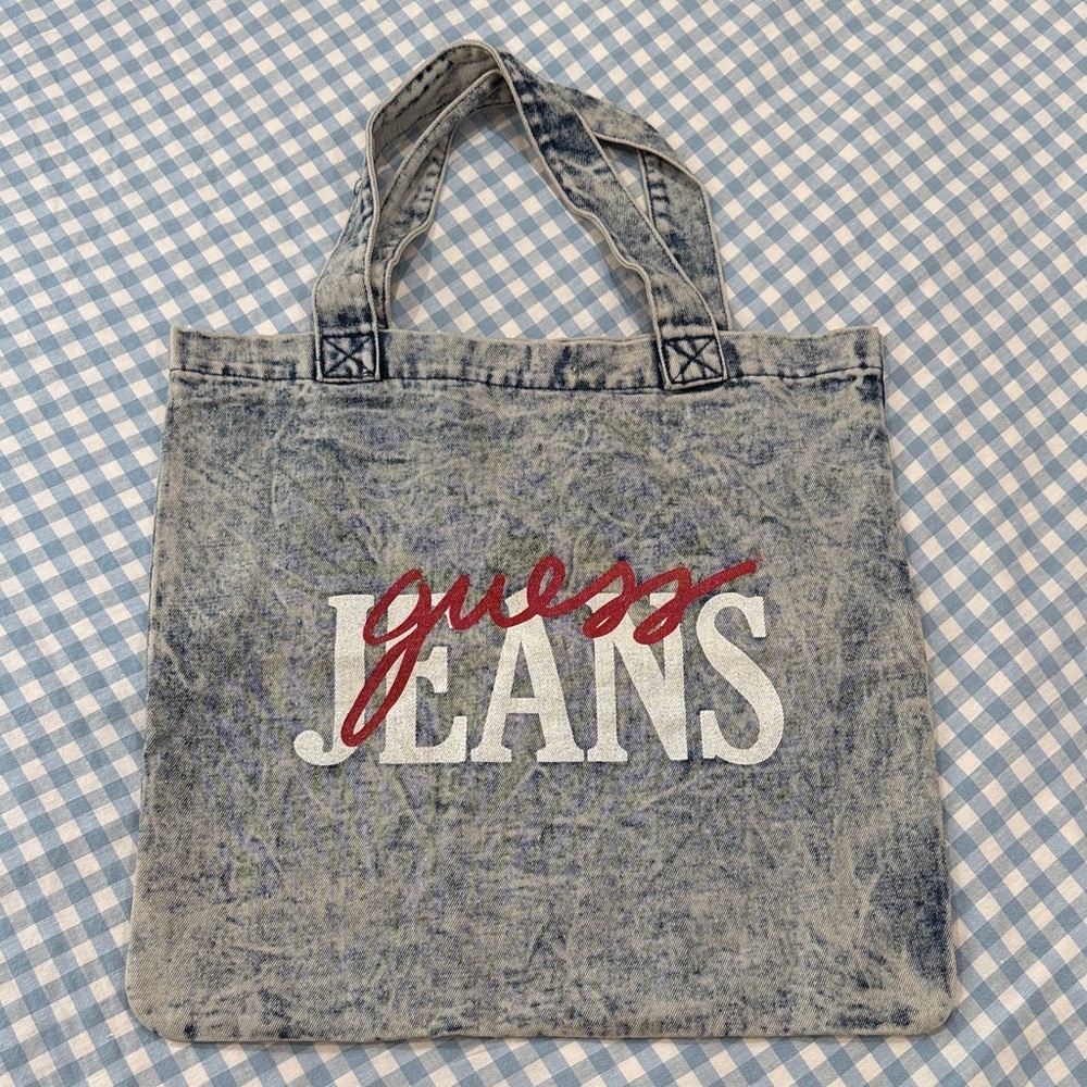 Guess Jeans Acid-Wash Denim Logo Tote Bag